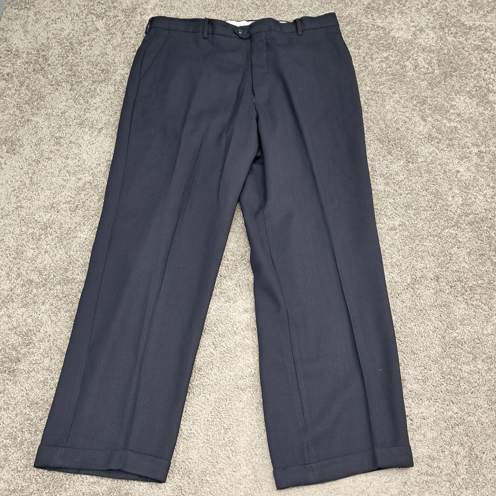 Bachrach Mens Navy Blue 100% Pure‎ Wool Dress Pants Made in Italy 38x30 Cuffed